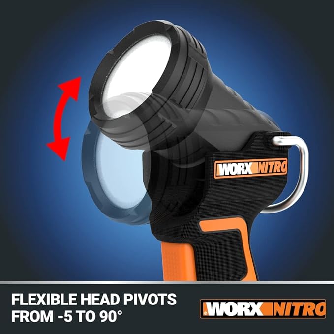 WORX Nitro 20V LED Work Light PowerShare, 160/350 Lumens Portable Light, LED Flashlight with Flexible Pivoting Head WX025L.9 – Tool Only