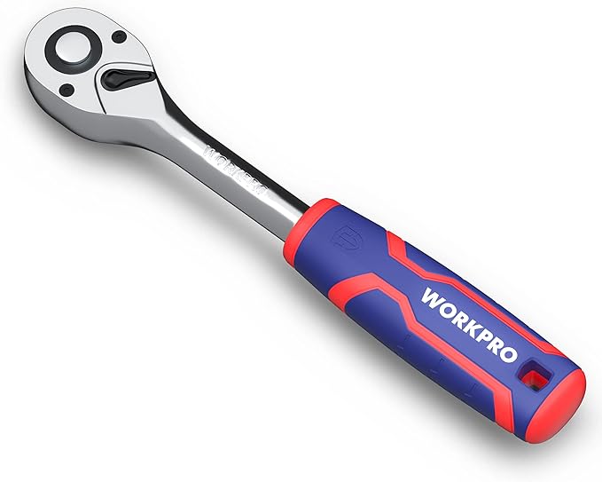WORKPRO 3/8-Inch Drive Ratchet Wrench, 72-Tooth Reversible Ratchet, Quick-Release 3/8 Drive Ratchet Handle, CR-MO Head, Chrome Plated Finish