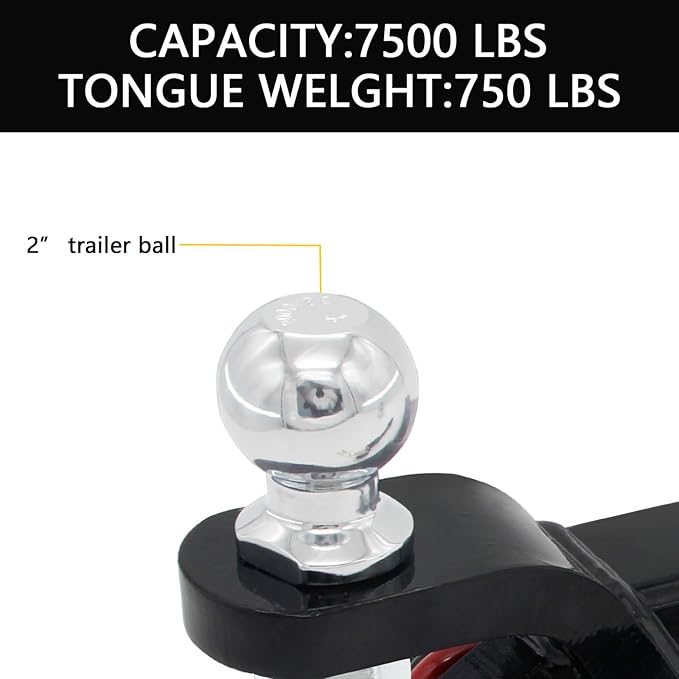 Trailer Hitch Ball Mount with Tow Shackle and 3/4" Hitch Pin Clip for Heavy Duty Trucks, SUVs, and Cars, Multifunctional 2 in 1 Hitch Mount Fits 2Inch Hitch Receiver