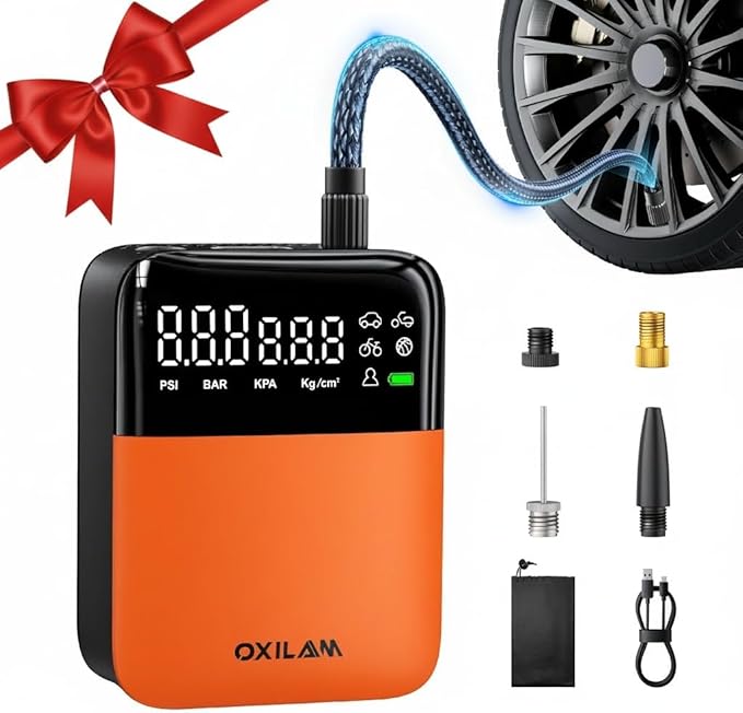 OXILAM C1 Tire Inflator Portable Air Compressor - Rechargeable 3x Faster Air Pump For Car Tires With Tire Pressure Gauge, 150psi Cordless Air Compressor For Car, Motorcycle, Bike, Ball And More