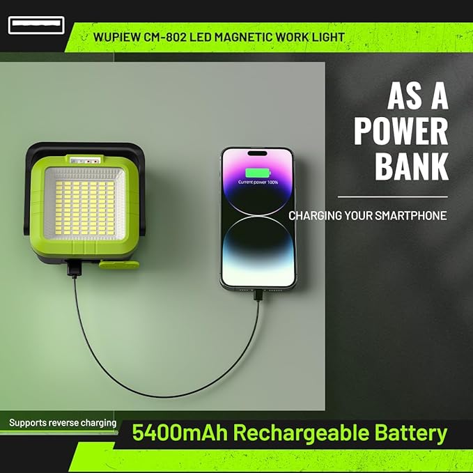 Fathers Day Gifts for Dad Rechargeable Magnetic Work Light Led Portable Cordless Work Light, 5400mAh with 360° Rotate Design, 1500 Lumens Led Work Light, Mechanic Light for Car Repairing