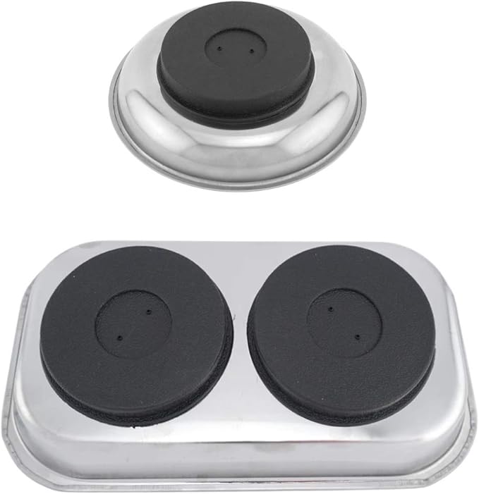Edward Tools 9.5” Rectangle Magnetic Tray and 6” Round Magnetic Tray - For Screws, Nut, Bolts, Small Tools - Great for Mechanics, DIY - Heavy Duty Stainless Steel - Extra Strength Magnet