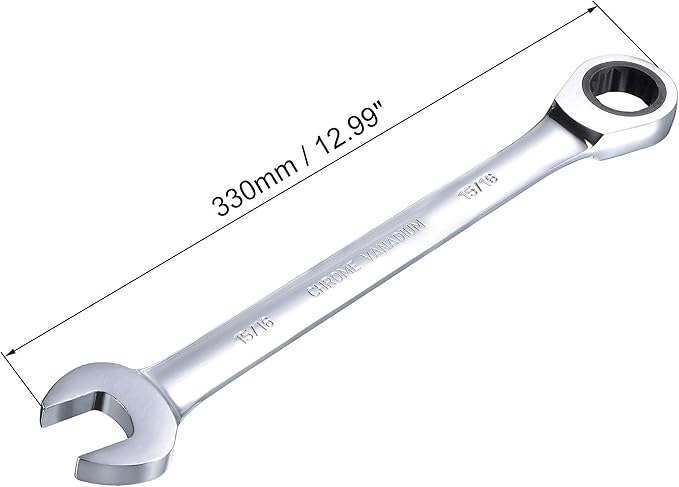 uxcell 15/16 Inch Ratcheting Combination Wrench SAE 72 Teeth 12 Point Ratchet Box Ended Spanner Tools, Cr-V