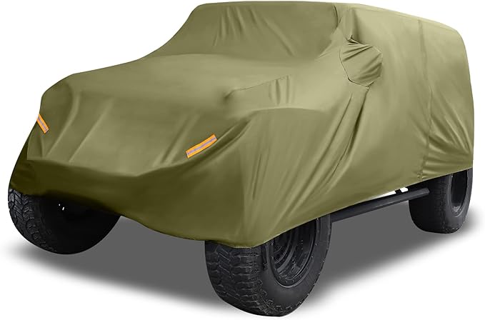 X AUTOHAUX SUV Car Cover Fit for Jeep Wrangler JK JL 2 Door 2007-2021 Outdoor Waterproof Sun Rain Dust Wind Snow Protection 210D Oxford Dark Green