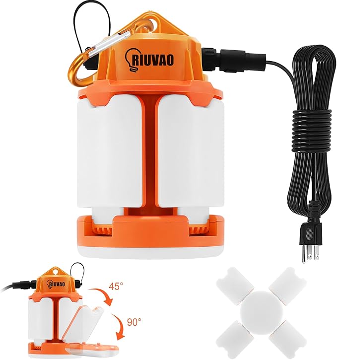 60w LED Temporary Work Light,9000Lm 5000K Super Bright Construction Lights 4 Adjustable Light Panels,Led Work Light IP67 Dust Waterproof with Hook Portable Linkable for Job Site Garage Lighting