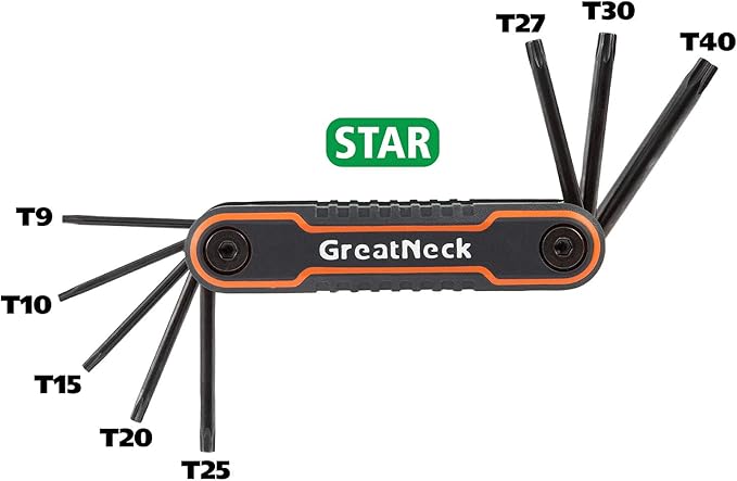 Great Neck 74206 25 Piece Folding Star, SAE, And Metric Hex Key Set, Allen Key Set, Labeled Wrench Sizes, Adjustable, Color Coded Body for Easy Identification