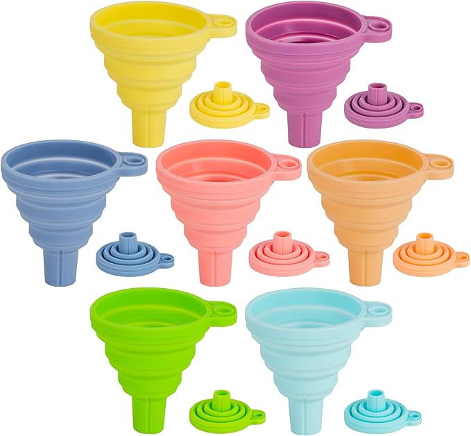 Kitchen Funnel Set 7 Pack, Collapsible Silicone Funnel for Filling Bottles, Beverage, Lab, Oil, Paint - Kitchen Gadgets Accessories Multicolor