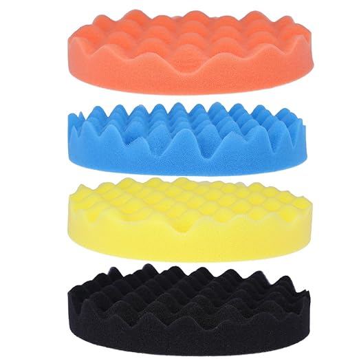 7inch(180mm) Car Sponge Buffing Pad Soft Wave Foam Pad Polishing Sponge Pads Kit for Car Polisher-4Pack