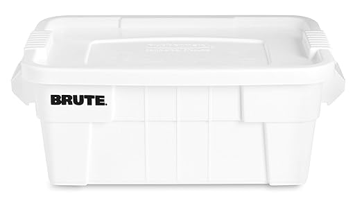 Rubbermaid Commercial Products BRUTE Tote Storage Container with Lid-included, 14-Gallon, White, Reusable Boxes for Moving/Storing in Garage/Basement/Attic/Jobsite/Truck/Camping