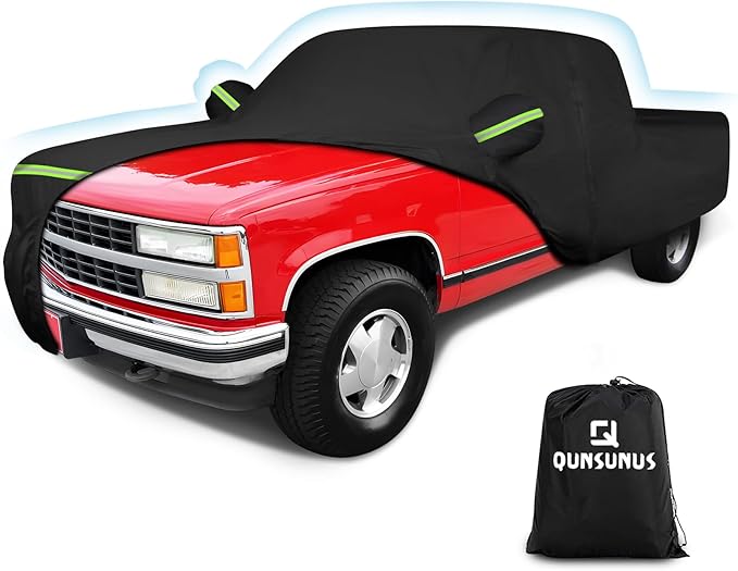QUNSUNUS Waterproof Truck Cover for Chevrolet C/K 1500/2500/3500 1988-1999, Outdoor Truck Cover with Zipper, Full Exterior Car Covers for Automobiles All Weather with Wind, Sun, UV and Dust Protection
