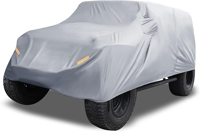 X AUTOHAUX SUV Car Cover Fit for Jeep Wrangler JK JL 4 Door 2007-2021 Outdoor Waterproof Sun Dust Wind Snow Protection 210D Oxford with Driver Door Zipper Gray