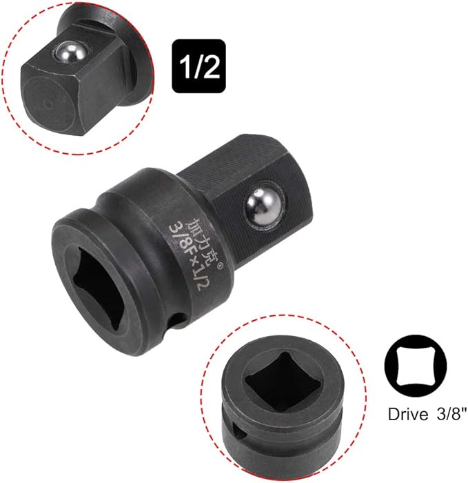 uxcell 3/8" Drive (Female) x 1/2" (Male) Impact Socket Adapter for Use with Impact Wrenches, Breaker Bars, Ratchets, CR-MO Steel