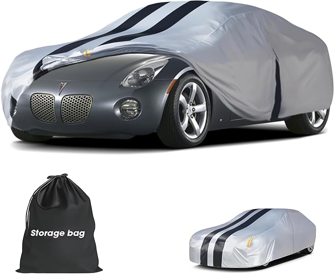 Multi-Layer Car Cover Custom Fit for Pontiac Solstice(2005-2009), 100% Waterproof All Weather for Automobiles, Gift with Towel, Heavy Duty Car Covers for Rain Sun UV Protection with Door Zipper
