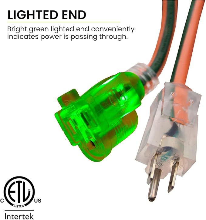 Go Green Power Inc. 14/3 100ft Lighted Outdoor Extension Cord - Durable, Heavy Duty - Perfect for Outdoor Tools & Equipment - GG-13800