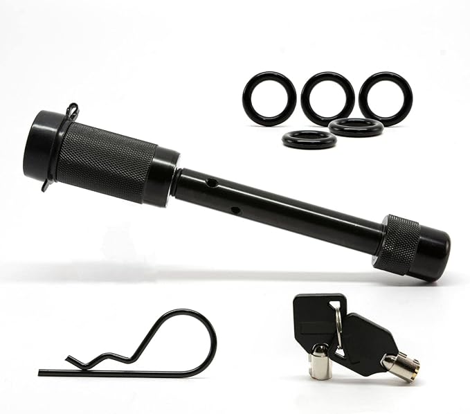 Tiger Lock 5/8" Black Trailer Hitch Locking Pin - Anti-Rattle Tow Hitch Receiver Lock, fits Class III - V Hitches with 2" and 2.5" Receivers