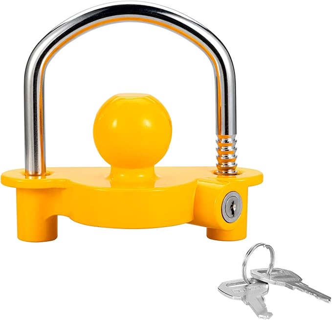 TOPSHINE Trailer Hitch Lock Universal Ball Tow Coupler Security Lock Anti-Theft Fits 1-7/8", 2", and 2-5/16" Couplers, Heavy Duty Steel for Towing Trailers Caravans, Yellow