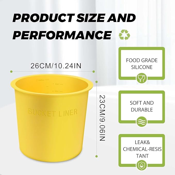 2 Gallon Reusable Bucket Liner, Time Saving Concrete Tools Durable Silicone Bucket Insert, Food Grade Container for Food Storage, for Paint, Thinset, Ice, Slime, Cleaning, Wall Mud
