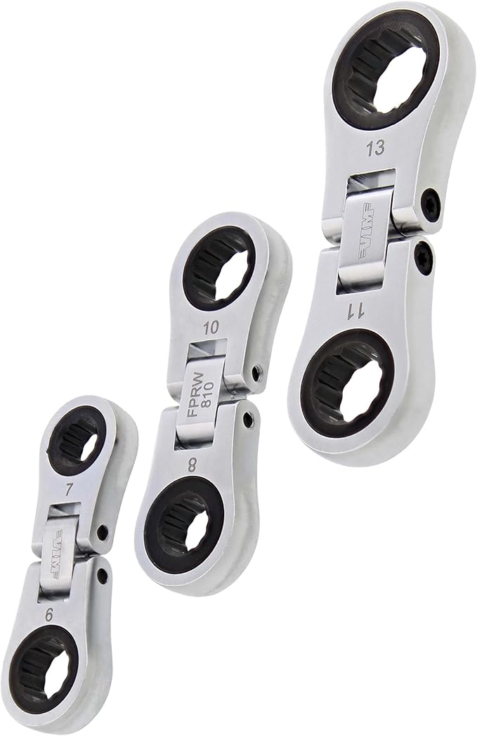 VIM Tools Nano Flex Ratcheting Wrench Set - 3pc Double-Sided Palm-Sized Flex Wrench Set with 72 Tooth
