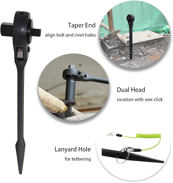 MacWork 3/4" x 1/2" Drive Dual Head Ratchet wrench,Round Head Heavy Duty Crowbar Scaffold Spanner 16in.