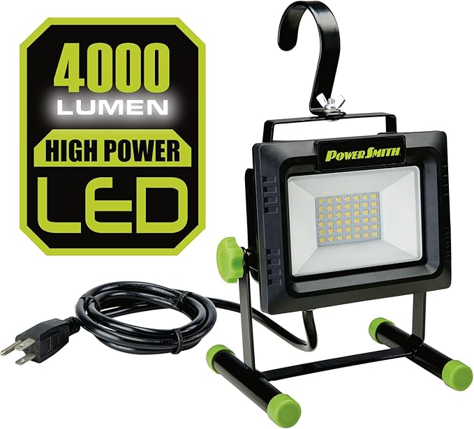PowerSmith PWLS040H 4000 Lumen Portable LED Work Light with All Metal Stand and Sealed Power Switch