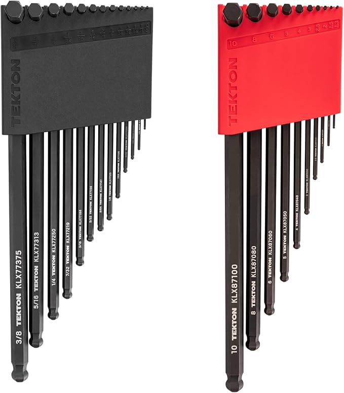 TEKTON Short Arm Ball End Hex L-Key Set with Holders, 23-Piece (0.050-3/8 in., 1.3-10 mm) | KLX91313