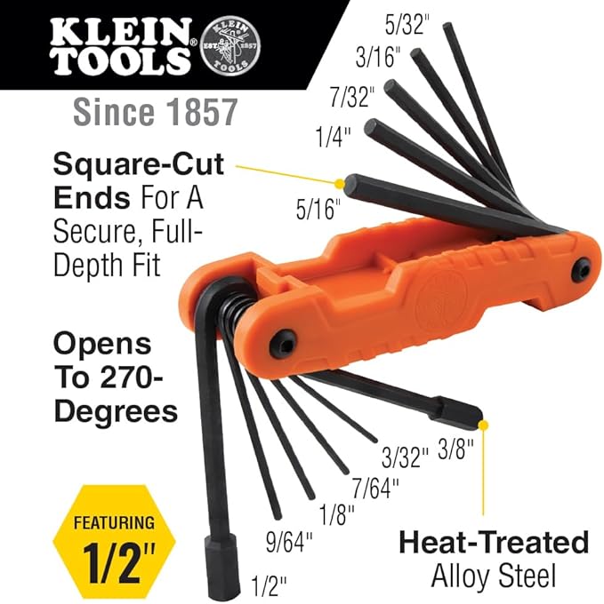 Klein Tools 70553 31-Piece Pro Folding Hex Key Set 50900R 3-Piece Conduit Lockout Wrench Set, Tighten and Loosen Locknuts