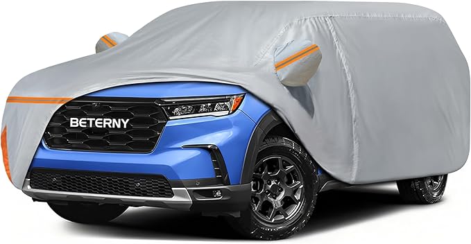 Car Cover for 2016-2025 Honda Pilot, Waterproof Custom-fit All Weather Sun Rain UV Dust Snow Protection Outdoor Pilot Full Car Cover with Door Zipper and Cotton Lining-Grey
