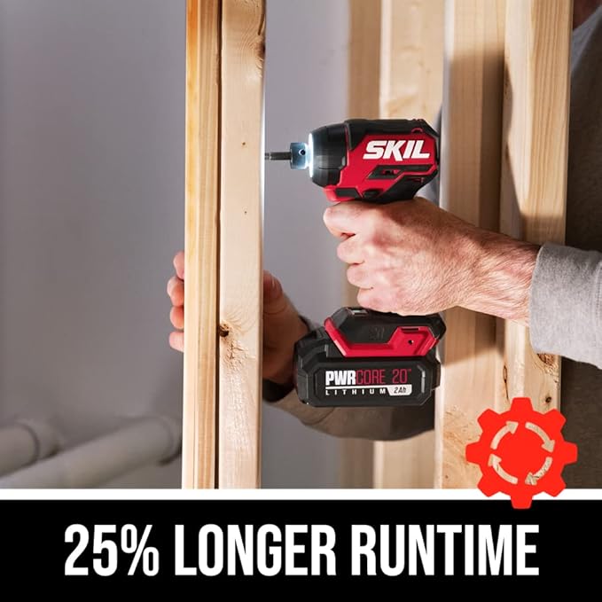 SKIL PWR CORE 20 Brushless 20V Compact Drill Driver and Impact Driver Kit, Includes 2.0Ah Battery and PWR Jump Charger - CB8437B-10