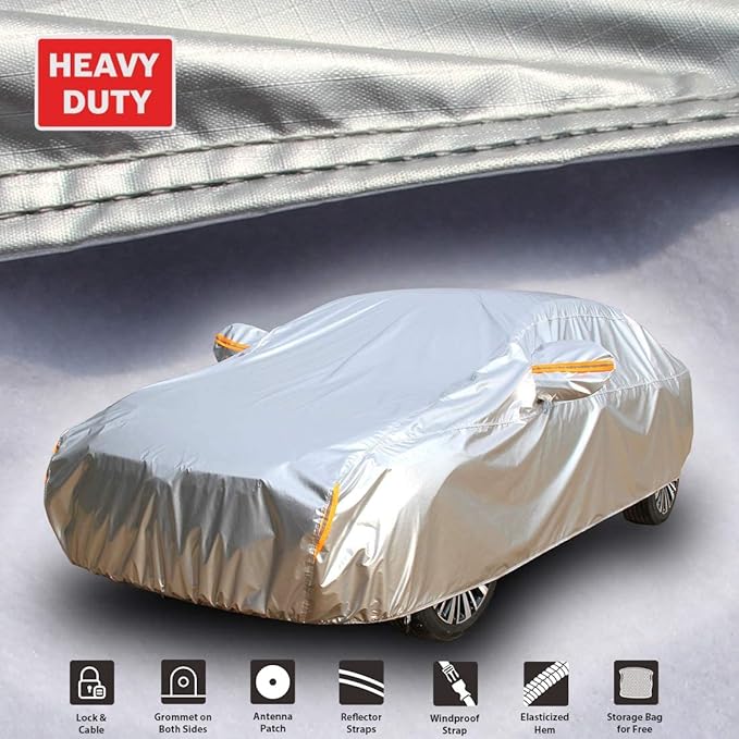 Tecoom 600D Heavy Duty Multiple Layers Car Cover Waterproof All Weather Fit for Ford Crown Victoria, Cadillac DTS Mercury Grand Marquis Lincoln Continental Town Car Chevy Caprice etc. Soft Fleece/Lock
