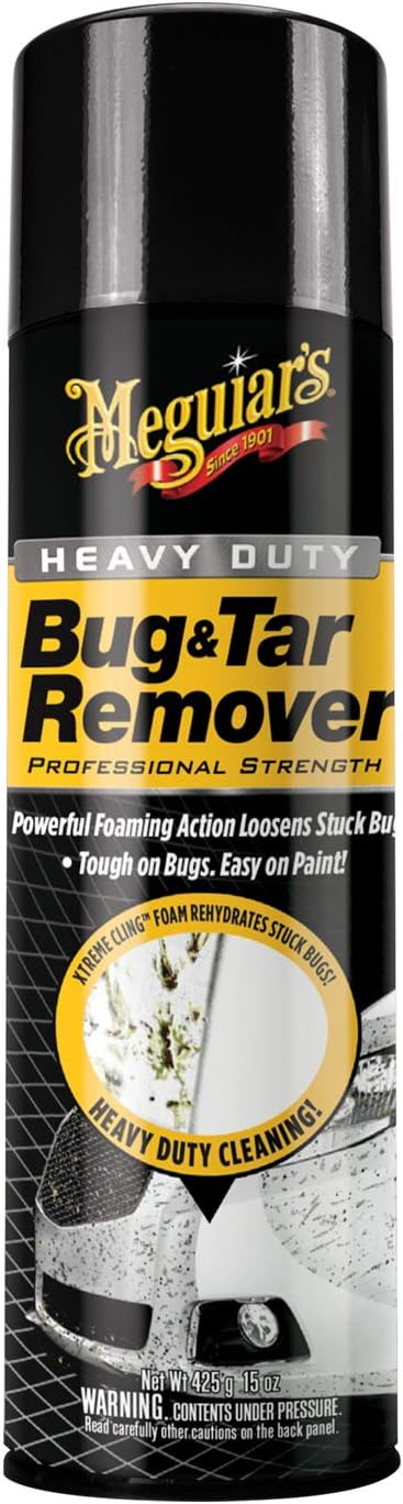 Meguiar's Heavy Duty Bug & Tar Remover, Quick Bug and Tar Remover Spray for Detailing, Pro Strength Clear Coat Safe Technology with Powerful Foaming Action to Loosen Stuck Bugs, 15 Oz