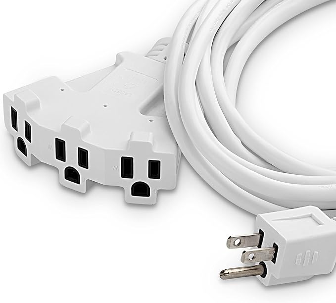 Holiday Lighting Outlet 15-Foot White Extension Cord, 3-Prong Indoor & Outdoor Splitter, Perfect for Landscape Lighting