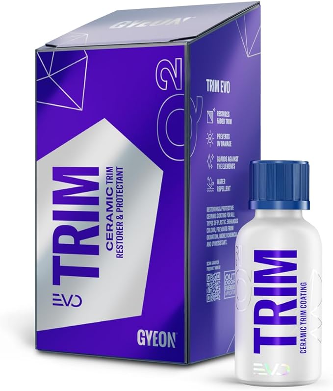 GYEON Trim Evo Ceramic Trim Restorer Applicator Kit Black Plastic & Trim Restorer Hydrophobic SiO₂ Coating Enhances Color Saturation UV Protection Durable Satin Finish Restore Faded Auto Exterior Trim