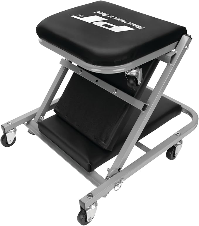 Performance Tool W85018 40-Inch Folding Creeper Rolling Seat, All-in-One Adjustable Roller Garage Chair, Lay Down or Sit, 330LBS Capacity Under Car Roller Creeper with 6 Swivel Casters