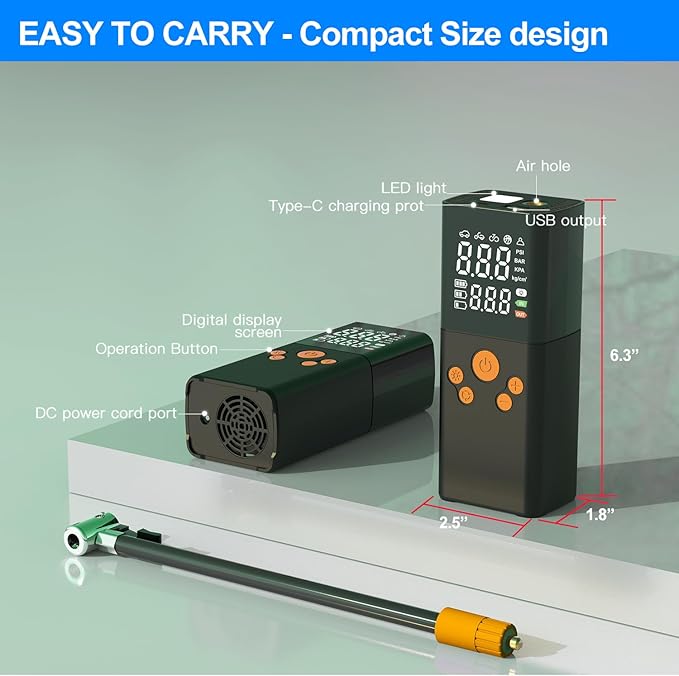 Tire Inflator Portable Air Compressor, 2X Fast Air Pump with Digital Pressure Gauge150 PSI, Auto Shutoff for Car Tires, MotorcycleBicycle and Ball, Dual-Use Type