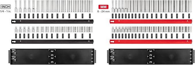 TEKTON 3/8 Inch Drive 6-Point Socket Set with Rails, 68-Piece (1/4-1 in., 6-24 mm) | SHD91220