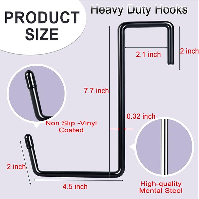 DINGEE Heavy Duty 8 Pack Vinyl Coated Hooks for Hanging and Organizing, Large Ladder Hooks, Garage Bike and Tool Hanger, Black