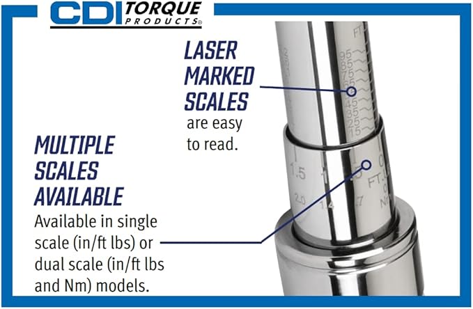 CDI 10005MFRMH Dual Scale Micrometer Adjustable Click Style Torque Wrench with Metal Handle - 1-Inch Drive - 200 to 1000 ft. lbs. Torque Range