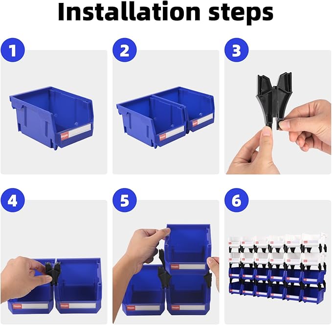 Stackable Parts Organizer 24 Pack (5x4x3 Inch), Small Parts Bins Wall Mounted Hanging Storage Bins for Screw, Hardware, Garage, Workbench & Office (Blue & White)