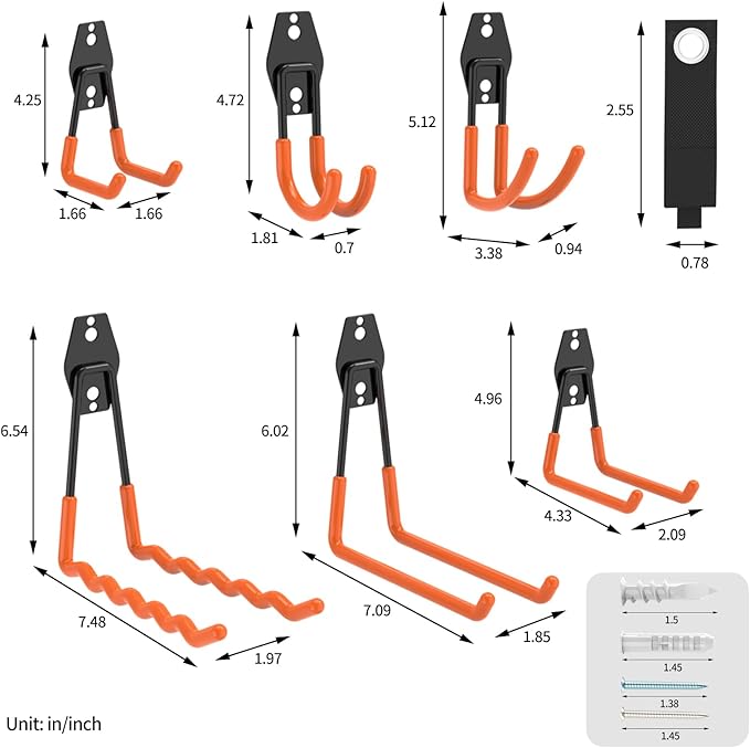 Garage Hooks Heavy Duty Steel Hooks for Hanging Power and Garden Tools, Ladders, Hose, Bikes, Ropes, Bulk Items, and More，Anti-Slip Coating with max 88lbs Capacity 10 Pack