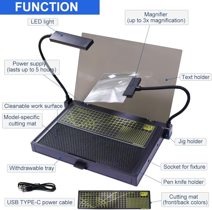 Portable Workbench for Gundam Model Making, Model Kit Tool for Gundam Building, with LED Light and Magnifying Glass Suitable for High-Precision Work,KJ019