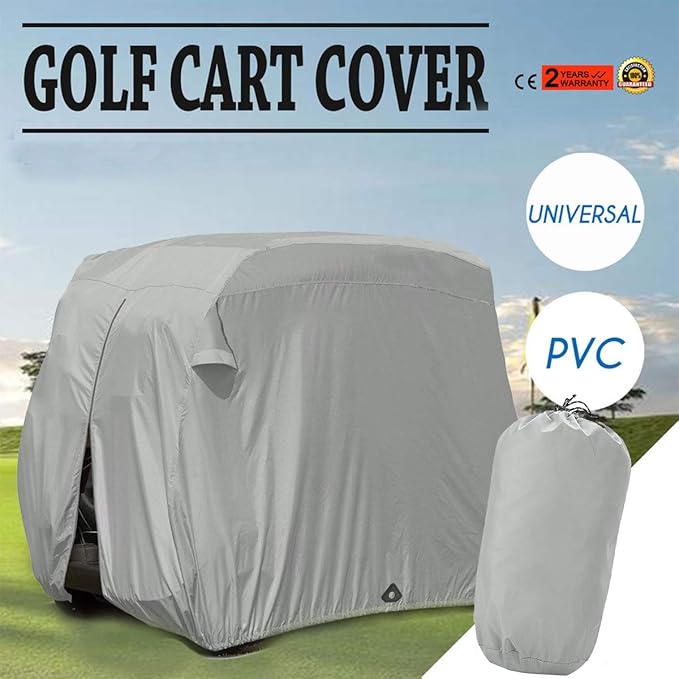 【2022 Upgraded】 2 Passenger Outdoor Golf Cart Cover Compatible with EZ GO, Club Car, Yamaha, Movaland Custom Cart Cover with 300D Material + Extra PVC Coating Waterproof Dust Prevention (Grey)
