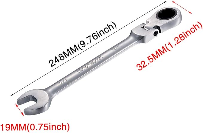 KATUR 19mm Ratcheting Wrench Set Flexible Pivoting Head Ratchet Combination Spanner Wrench Chrome Vanadium Steel Metric Tool (19mm)