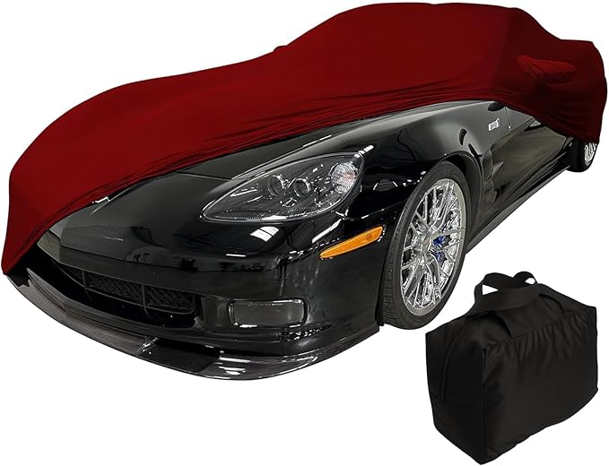 SR1 USA C6 Corvette Indoor Car Cover - Custom Fit Ultraguard Stretch Satin - Dust Proof Full Cover - The Ultimate High End Fit for 2005-2013 Base, Grand Sport, ZR1, Z06 Corvettes (Dark Red)