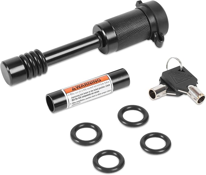 METOWARE Heavy Duty Trailer Hitch Pin Lock, 1/2" Diameter Lock Pin with 5/8" Adaptor and 8 Anti-Rattle Rubber O-Rings, Fits 2" Receiver Tubes and Class I-V Receivers (1 Pack)