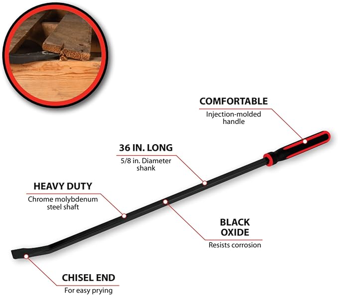 Performance Tool W2034 36-Inch Heavy Duty Black Oxide Finish Pry Bar
