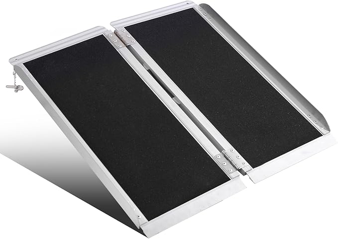 2FT Aluminum Wheelchair Ramp, Portable Folding Threshold Ramp, 800 lbs Capacity, Non-Slip Surface
