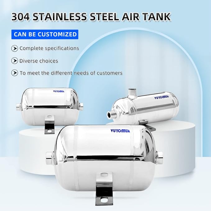 1/4" NPT Air Compressors 0.3 Gallon Stainless Steel Portable Air Compressor Max 180PSI Air Reservoir Water Storage Tank for Truck, Car, Air Horn, Inflating Tires, Air Ride