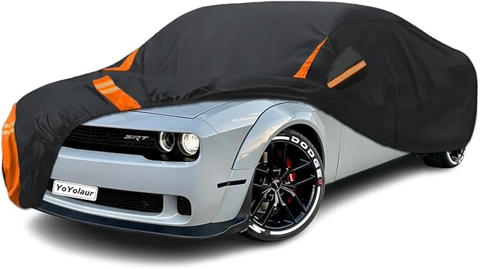 10-Layer for Dodge Challenger Car Cover Waterproof All Weather for Automobiles, Outdoor Full Exterior Covers Soft Cotton Lining with Door Zipper, Fit for Dodge Challenger 2008-2025