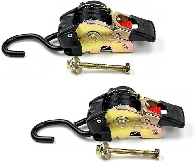 DC Cargo Mall Bolt-on Auto Retractable Ratchet Straps - (2 Pack) 1 Inch x 6 Ft - 1500 lbs Break Strength - Retractable Ratchet Tie Down Straps for Boats, Jet Skis, Motorcycles, ATVs