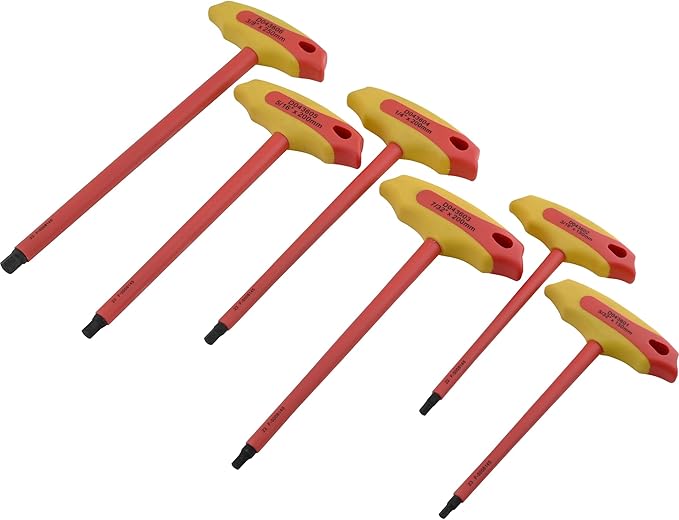 Dynamic Tools 6 Pc Insulated SAE T-Handle Hex Key Set, Insulated Tools For Electrical Work, Hex Keys Individually Certified to 1,000V